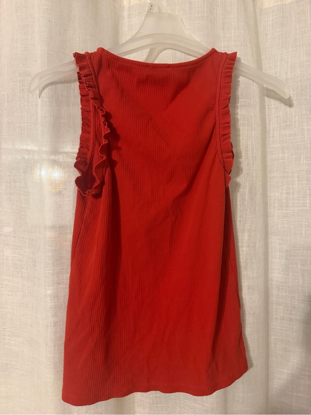 J. Crew Red Ribbed Tank with Ruffle Straps - Picture 3 of 3